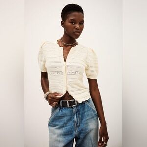 ba&sh Short Sleeve Cardigan Vinat in Ecru